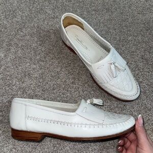Sergio Fervante Men’s Vintage White Leather Loafers Woven Tassels Size 8.5M
